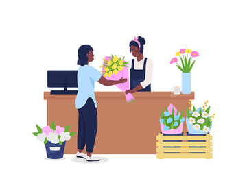 African american women buying and selling flowers flat color vector detailed character preview picture