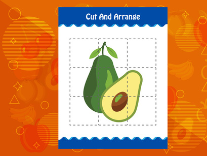 10 Pages Cut and arrange with a fruit worksheet for kids. Educational game for children