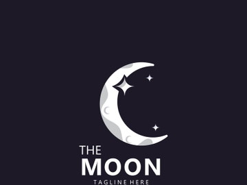 Moon elegant crescent and star logo design line in simple style outline background preview picture