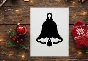 Black silhouette of a Christmas bell icon isolated on a white background