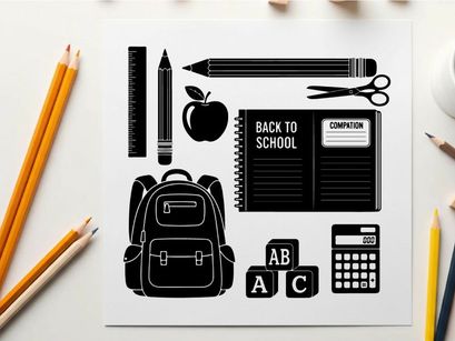 Back to school silhouette of educational supplies and objects