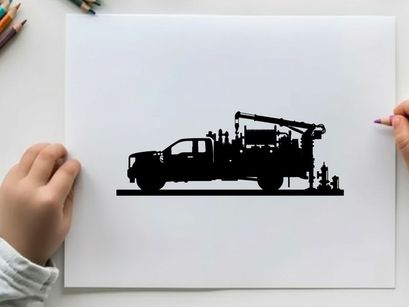 Silhouette of a heavy duty truck with crane and equipment