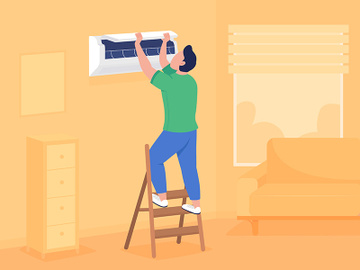 Installing air conditioning in wall flat color vector illustration preview picture