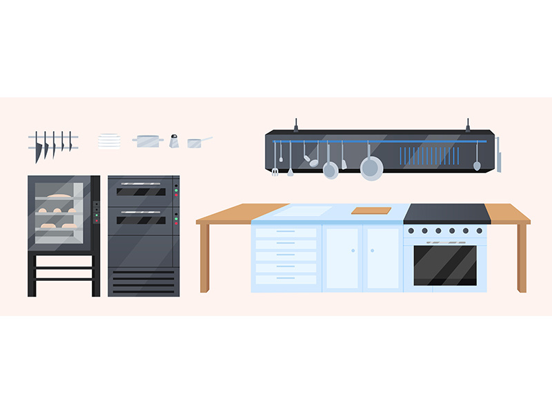 Kitchen furniture flat color vector objects set