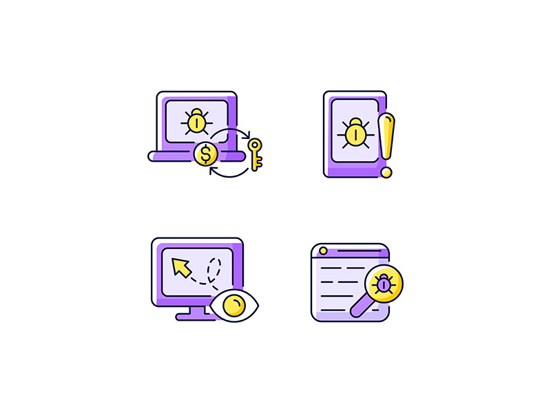 Internet censorship purple RGB color icons set