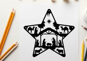Christmas star silhouette nativity scene icon
