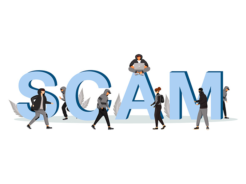 Scam word concepts flat color vector banner