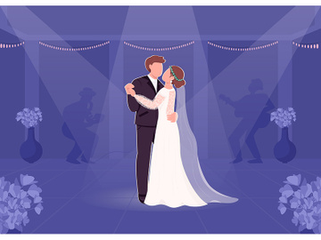 First bride and groom dance flat color vector illustration preview picture