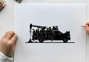 Silhouette of a utility truck with aerial lift equipment