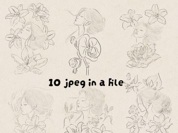 Elegant Line Art Portrait Collection – 10 Artwork Bundle (EPS + JPEG) preview picture