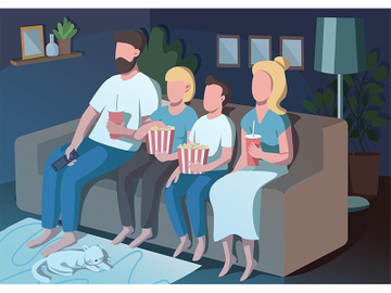 Family movie night flat color vector illustration preview picture