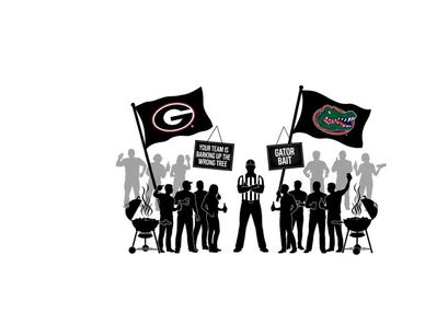Silhouette of football fans with georgia and florida flags and signs