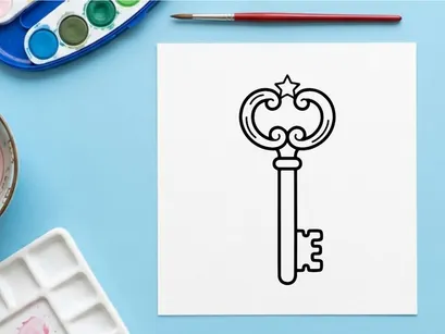 Vintage key with ornate filigree design. Classic skeleton key illustration for security and antique decor.