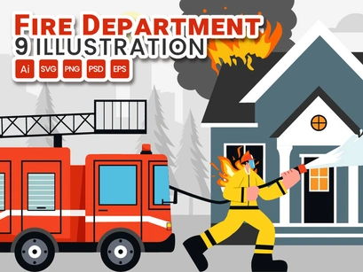 9 Fire Department or Firefighter Illustration