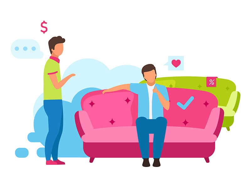 Man buying couch flat vector illustration