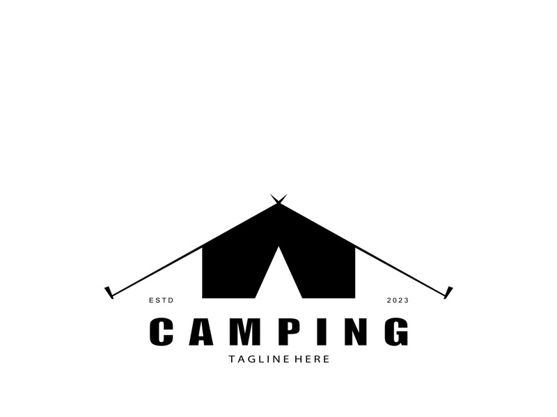 vintage and retro tent logo, camping. With tent, tree and bonfire sign. adventurers, scouts, climbers, camping equipment center