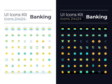 Banking flat color ui icons set for dark, light mode preview picture