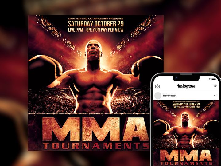 Free Bold Rusty MMA / UFC Fight Night Instagram Post Template