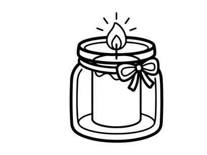 Icono de vela en frasco de vidrio. Ilustración minimalista de línea de una vela de cera encendida.