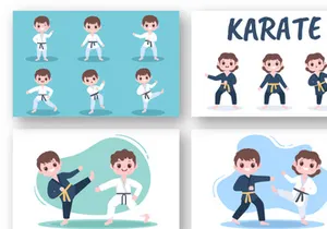 12 Cute Cartoon Karate Kids Illustration