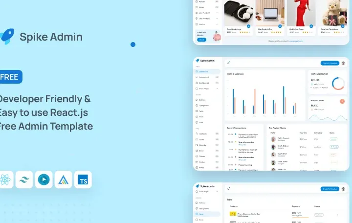 Spike Free React Tailwind Admin Template
