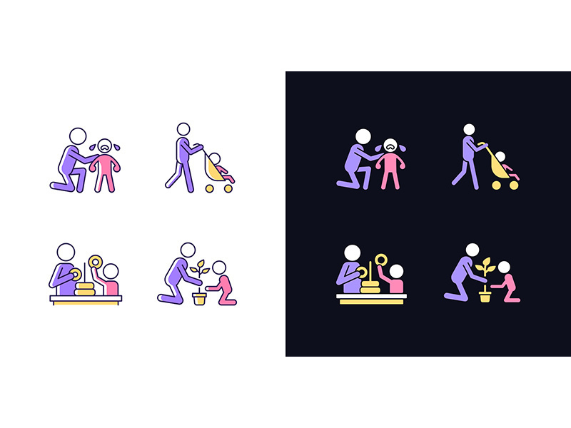 Parental involvement light and dark theme RGB color icons set