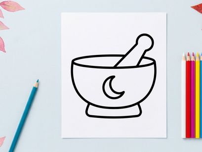 Mortar and pestle grinding herbs for natural remedies. Traditional apothecary tool for crushing spices and medicinal plants.