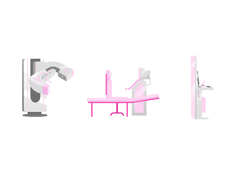 Mammography equipment flat color vector objects set