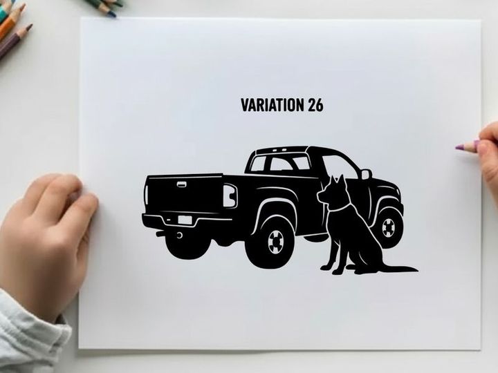 Silhouette of a pickup truck with a dog variation 26