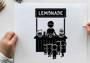 Silhouette of a child selling lemonade to kids