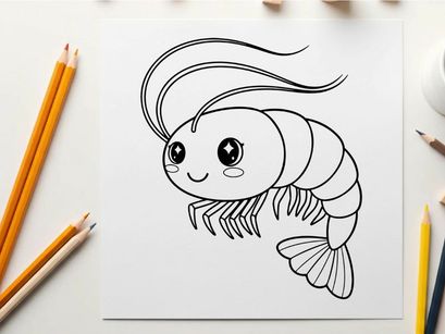 Cute cartoon shrimp smiling vector illustration flat design