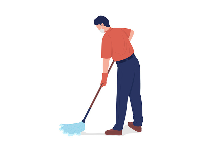 Cleaner mopping floor semi flat color vector character