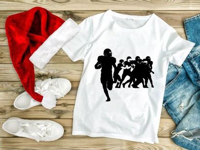 American football players in action running and tackling on the field