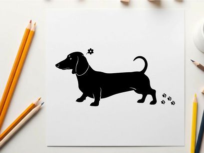 Silhouette of a dachshund dog standing still profile view