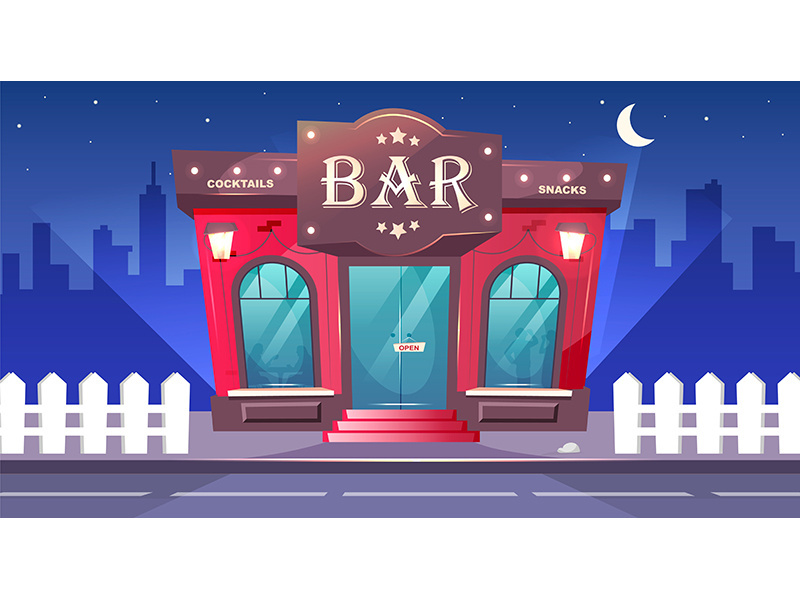 Bar at nighttime flat color vector illustration