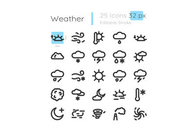 Meteorological forecast linear icons set preview picture