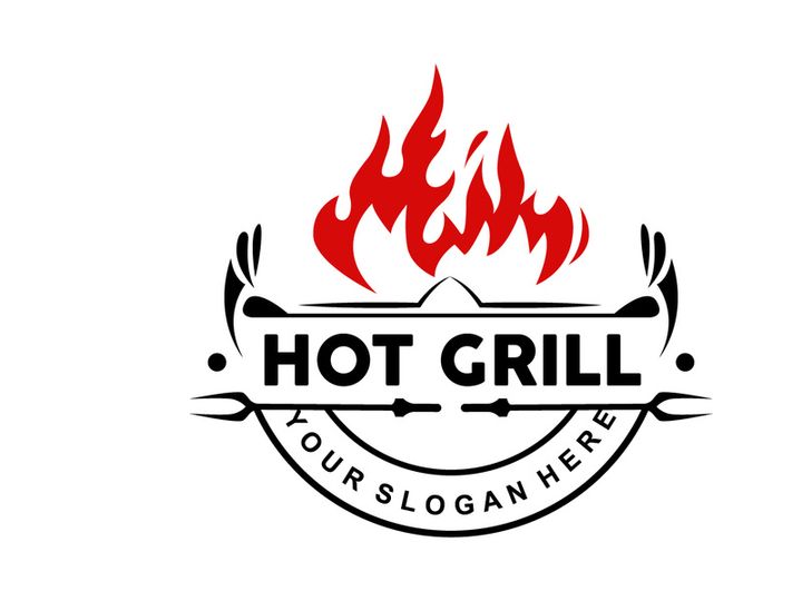 Barbeque Logo, Hot Grill Design With Fire And Spatula