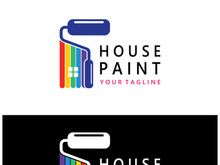 logo icon illustration house paint with a blend of brushes and rollers for house wall paint design, minimalist house, painting, interior, building, property business, wallpaper, vector concept