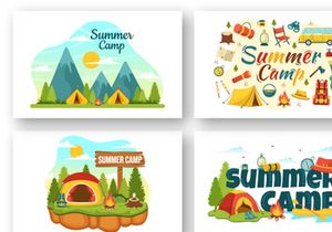 15 Summer Camp Vector Illustration