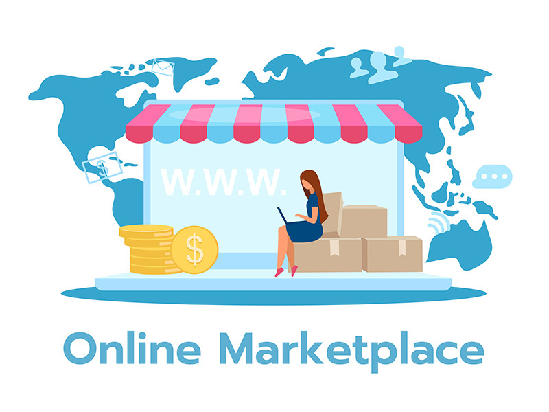 Online marketplace flat vector illustration