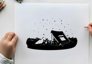Silhouette of people camping outdoors at night