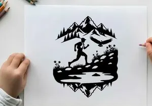 Silhouette of a person running in a mountainous landscape silhouette