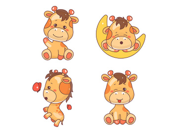 Cute giraffe kawaii cartoon vector characters set. preview picture
