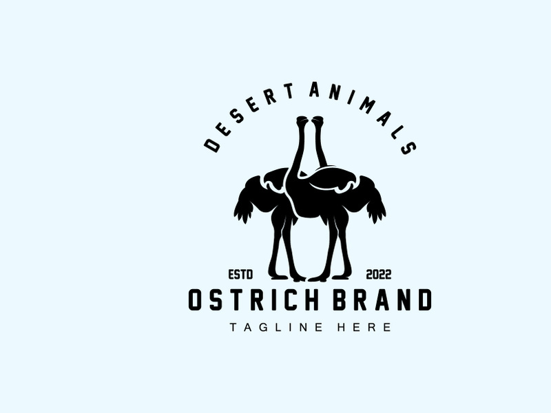 Ostrich Logo Design, Desert Animal Illustration, Living In The Forest, Vector Camel Brand Product