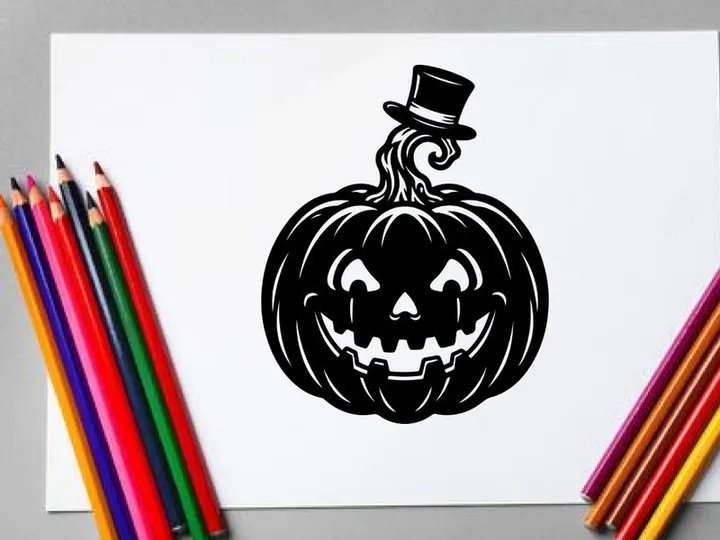 Calabaza de Halloween con cara de Jack-o'-Lantern y sombrero de copa