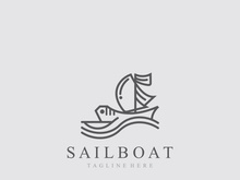 Sail boat logo water lines hipster design minimalist template