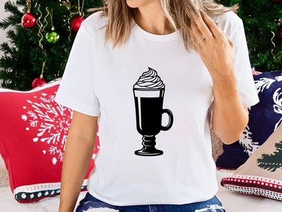 Hot chocolate coffee cup whipped cream steam minimalist black white