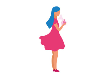 Young woman applying perfume semi flat color vector character preview picture