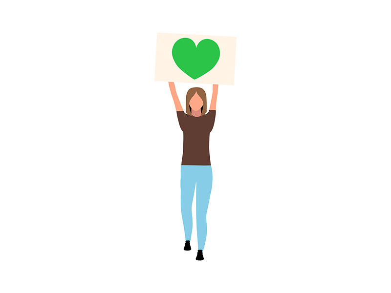 Woman promoting love for environment semi flat color vector character