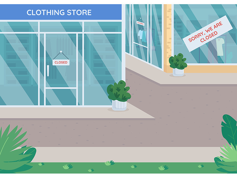 Closed stores flat color vector illustration